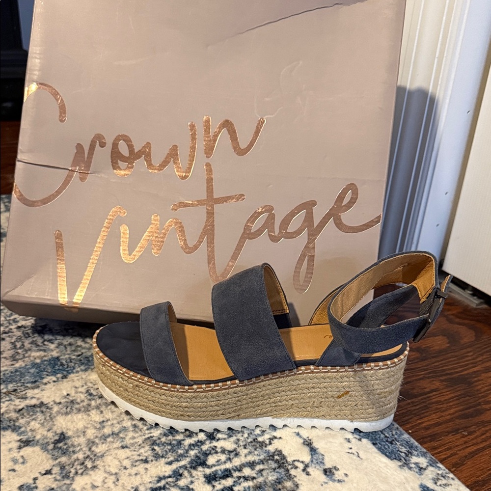 Crown Vintage Women's Dark Blue Wedge Sandals